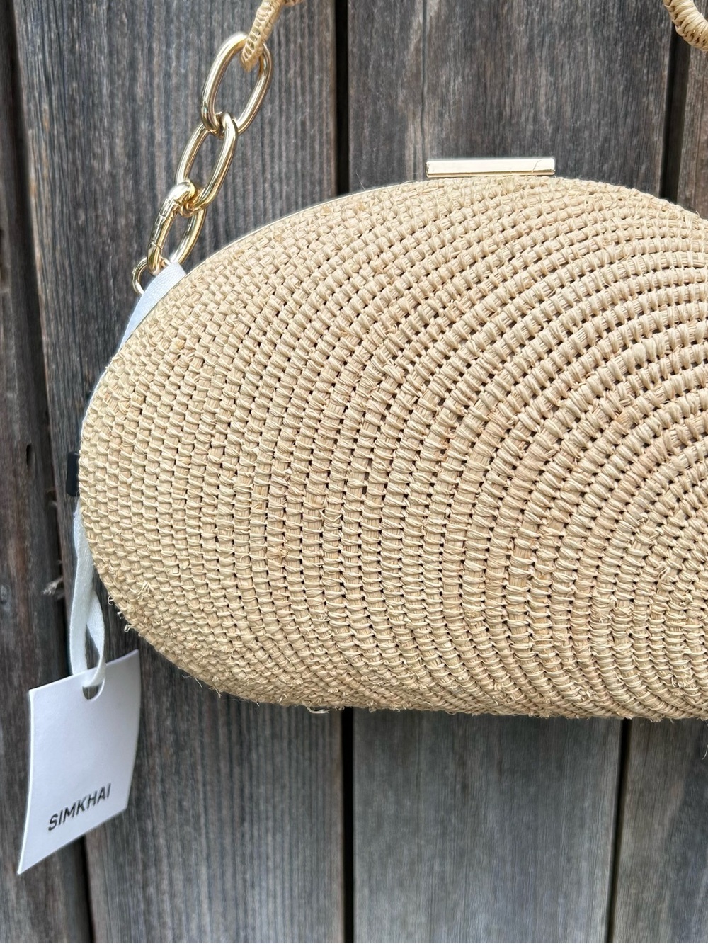 NWT Jonathan Simkhai Bridget Raffia Oyster Shell Clutch Natural Beige - Picture 3 of 16